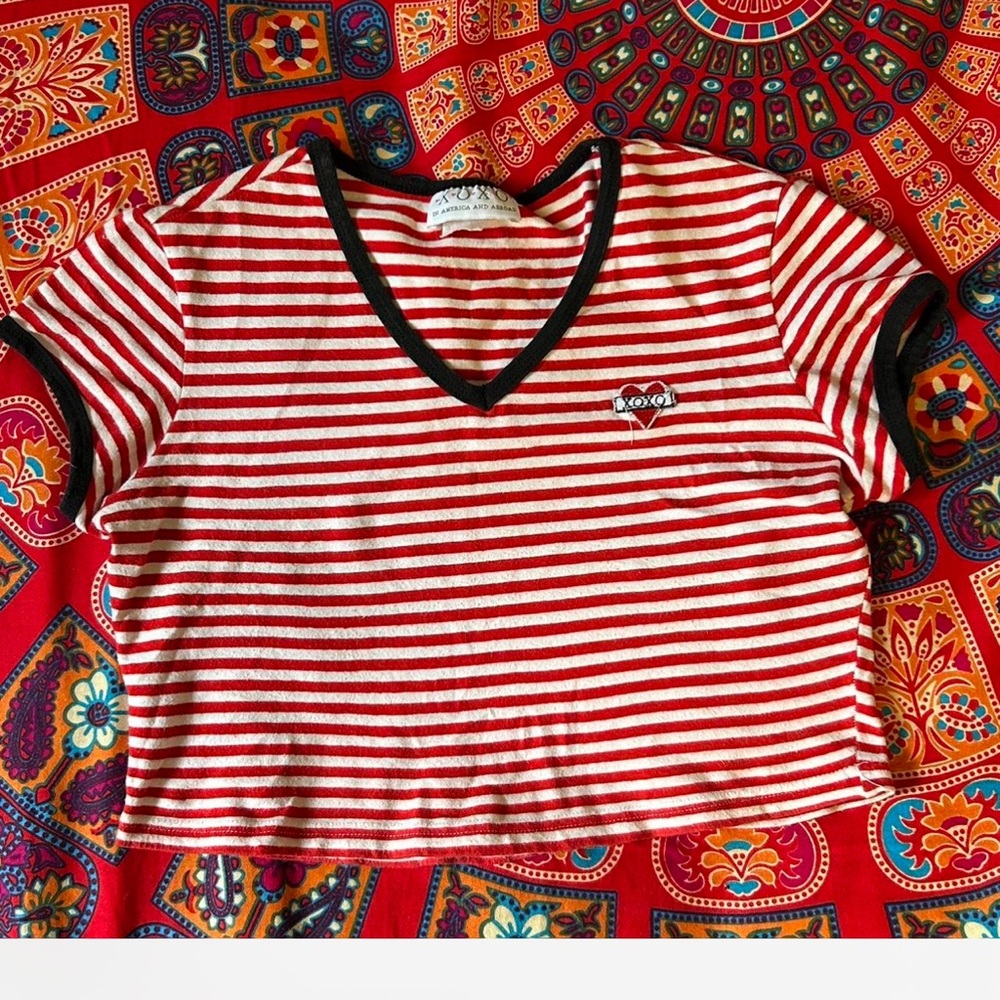 XOXO Red and White Striped Crop Top